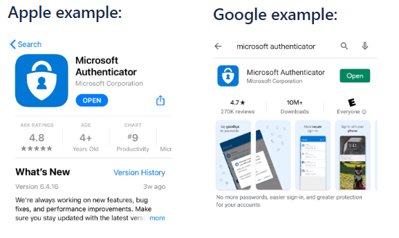 APP examples for Apple store, Google store